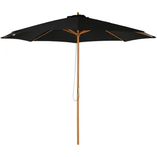 Outsunny Sonnenschirm, Bambus, Polyester, Schwarz , Naturmaterialen, Kunststoff, Holz , 300x300 cm , Sonnenschutz, Sonnenschirme