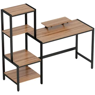 Homcom Schreibtisch Computertisch mit Monitorständer, CPU-Ständer, 150 x 48 x 125 cm, Braun , Holzwerkstoff , 48x125x150 cm , Büromöbel, Schreibtische, Schreibtischzubehör