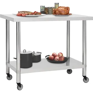 vidaXL Küchen-Arbeitstisch mit Rollen 100x30x85 cm Edelstahl - Silber