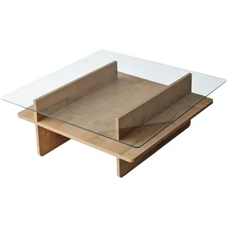 Modern Coffee Table, Sapphire & Transparent, 90 x 35 x 90 cm | 100% Tempered Glass & Melamine Coated Particle Board, 18 mm Thickness | Stylish & Functional Design