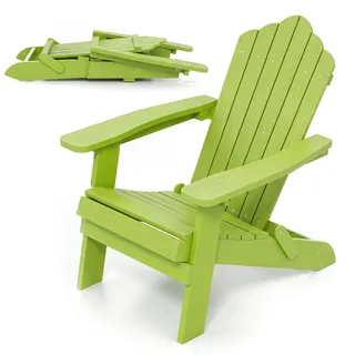 KOMFOTTEU Klappbarer Adirondack-Stuhl, Outdoor-HDPE-Akzentmöbel mit ergonomisch geneigter Rückenlehne & breiten Armlehnen, wetterbeständiger Terrassen-Feuerstellen-Loungestuhl für Garten, Terrasse - Grün