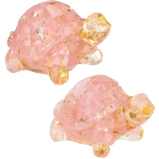 Nupuyai 2 STK. Rosenquarz Stein Schildkröte Figur Edelstein Feng Shui Deko | Geld Schildkröte Edelstein Statue, Feng Shui Figur, Glücksbringer Heilstein, Kristall Tier Deko für Garten Haus Auto