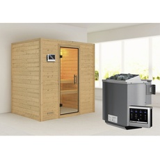 Bild Sauna Sonja mit Klarglastür Ofen 9 kW Bio externe Strg modern, beige