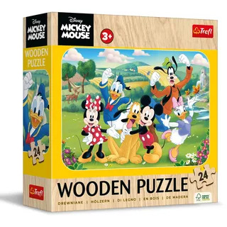 Trefl 20278 Mickey Mouse Holzpuzzle: Disney, Freunde-24 Elemente, Wooden Puzzle, Dekoratives Muster auf der Rückseite, für Kinder ab 3 Jahren, Multicolor