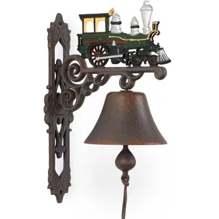 moritz Nostalgische Wandglocke Gusseisen mit Deko-Lokomotive - Klingel für Garten Haus