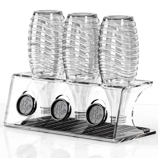 Sliandtelly Acryl Abtropfhalter Flaschen für SodaStream, Stabiles Küche Flaschenhalter mit Deckelhalter & Abtropfmatte, Klarer 3er Flaschentrockner ständer Abtropfgestell für Sodawasser-Flaschen