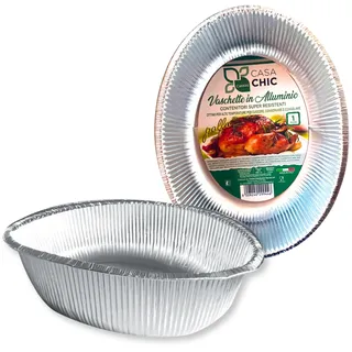 CasaChic Behälter aus Aluminium für Huhn, oval, 1 Stück – Einweg-Backform zum Kochen und Transportieren (27 x 23 x 7 cm)