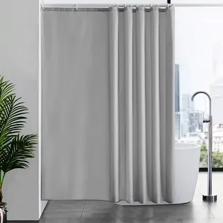 Furlinic Duschvorhang Überlänge für Badezimmer, Badvorhang Anti-schimmel Textil für Badewanne und Dusche, Vorhang aus Stoff Antibakteriell Waschbar, mit 12 Duschringen Extra Groß Grau 200x220cm.