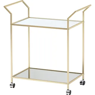 Manahee Design | Design Servierwagen Gold Glas & Metall | 73x78x37 cm | Mobiler Beistelltisch auf Rollen - Gold