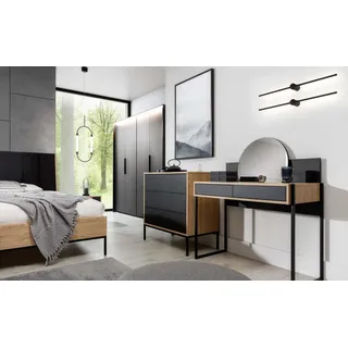 Schminktisch mit Spiegel Schwarz Konsolentisch Tisch Holz Spiegel Schlafzimmer - Schwarz