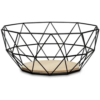 levandeo Obstkorb Metall Schwarz 26x12cm Korb Modern Holz Braun Schüssel Schale Deko Obstschale Tischdeko