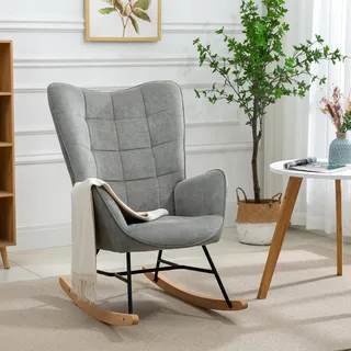 Meubles Cosy Schaukelstuhl im skandinavischen Stil zum Stillen, Stoffbezug, Holz- und Metallbeine, Grau , 66x97x84 cm , Wohnzimmer, Sessel, Schaukelstühle