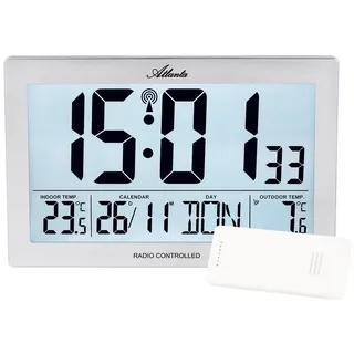 Atlanta 4509 22,5 cm Funk Wanduhr Weiß/Grau/Silber