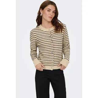 Strickjacke ONLY "ONLCHESTER LIFE LS STRIPE CARDI CC KNT", Damen, Gr. M, humus stripes:niht sky, mel, silber button, Strick, Obermaterial: 52% Polyester, 36% Polyacryl, 10% Wolle, 2% Elasthan, gestreift, regular fit normal, Rundhals, Strickjacken Strickjacke