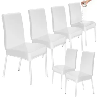 HOZKUY Kratzfeste Stuhlhussen 6er Set, Elastische Wasserfeste Stuhlbezüge Abnehmbar Waschbar, Universal Hussen Schutz für Hochlehner, Schwingstuhl, Küche, Restaurant, Bankett, Hochzeit, Hotel, Weiß