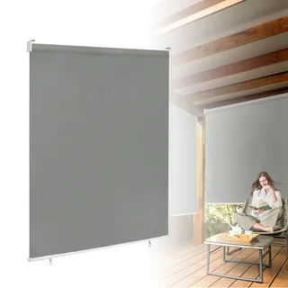 ACXIN Außenrollo Senkrechtmarkise Sonnenschutzrollo Verdunkelungsrollo Rollo Beschattung Sonnenschutz Balkonrollo UV Schutz (180 x 140 cm, Grau)