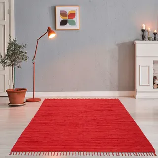 THEKO Teppich »Happy Cotton Fleckerl, handgewebt« rechteckig 5 mm Höhe Flachgewebe, reine Baumwolle, meliert, mit Fransen, auch als Läufer, rot