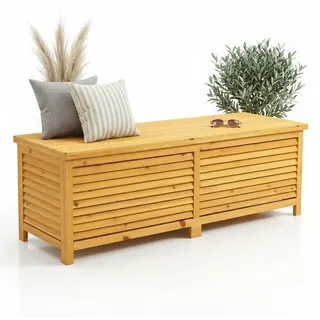Mucola Auflagenbox Holz Kissentruhe Auflagen Kissenbox 140 cm Gartenbox Gartentruhe Auflagentruhe Aufbewahrungsbox - Braun - Braun