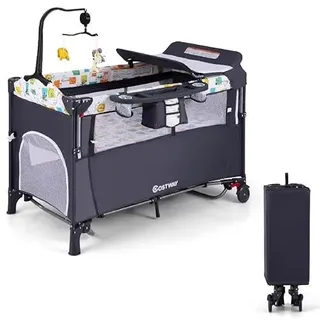 FANTASK 5-in-1 Babybett 120 x 60 cm, faltbares Beistellbett mobil 4-stufig verstellbar für Baby bis 15 kg