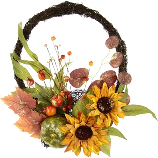 Flair Flower Herbstkranz aus Rattan für die Haustür mit Sonnenblumen Beeren Kürbis Herbstlaub Dekorationen Herbst Türkranz Türdeko Herbstdeko für Halloween Erntedankfest Ernte Zuhause Außen und Innenbereich