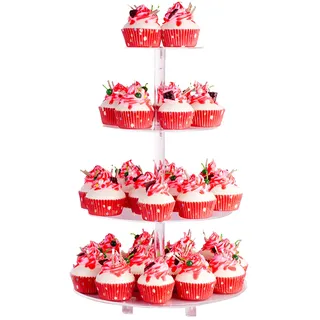 SOQKEEN Cupcake Ständer, Tortenständer 4 Etagen Acryl mit Sockel, klar rund Torten Etagere 4-stöckig Acryl für Hochzeit, Geburtstag, Nachmittagstee, Party