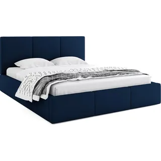 Bett mit Lattenrost Jugendbett Doppelbett gepolsterte Boxspringbett Matratze, Farbe:blau, Größe:160x200, Matratze:mit Matratze Kaltschaum - Blau