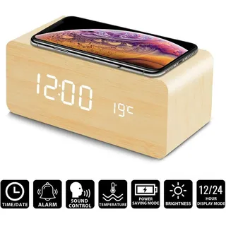 QI Digital Wecker Ladestation Qi Wireless Ladegerät für iPhone Samsung Tischuhr - Schwarz