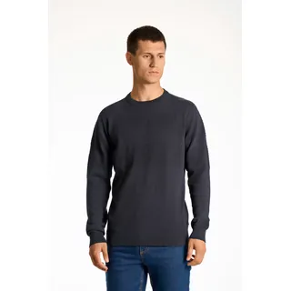 Strickpullover LINDBERGH, Herren, Gr. L, blau (navy), Strick, Obermaterial: 100% Baumwolle, unifarben, normal hüftbedeckend, Rundhals, Flachstrickbündchen, Pullover Strickpullover, mit Struktur