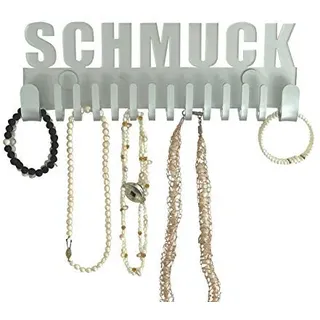 Schmuckhalter wand Design by GALEARA Kettenhalter mit Jewelry Schriftzug Schmuckaufbewahrung (Mika Schmuck Silber)