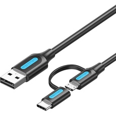Vention 2in1 USB cable USB 2.0 to USB-C/Micro-B USB CQDBF 1m (black), USB Kabel