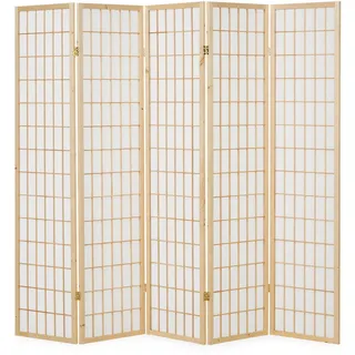 Homestyle4u Paravent 5-tlg. 220/175 cm Braun Shoji , Holz , 220x175x2 cm , Wohnzimmer, Raumteiler, Paravents