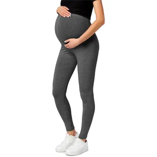 Be Mammy Lange Umstandsleggings aus Baumwolle Leggings für Schwangere Umstands Leggings Schwangerschafts Unterhosen mit Hoher Bund Weich und Elastisch BE20-230 (Dunkel Melange, L)