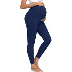 ACTINPUT Umstandsleggings Damen Blickdicht High Waist Umstandshose Elastisch Schwangerschaftsleggings Umstandsmode Leggings for Schwangerschaft(Blau,S)