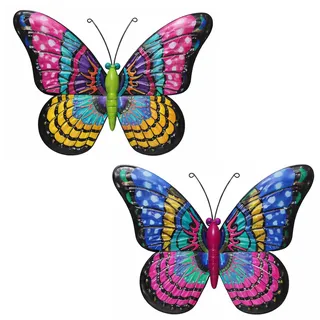 Metal Garden Butterflies Set of 2 – Colorful Butterfly Wall Decoration for Garden, Fence or Balcony – 32.5 x 23.5 cm - Bunt