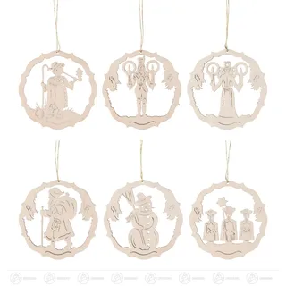 Baumschmuck Behang Weihnachtsfiguren im Ring, Satz 2 (6) B= x h=ca 6 cmx6 cm NEU