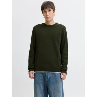 Rundhalspullover JACK & JONES "JJEGLOBE KNIT CREW NECK NOOS", Herren, Gr. L, duffel bag, Strick, Obermaterial: 100% Baumwolle, unifarben, regular fit taillenbedeckt, Rundhals, Rippbündchen, Pullover Rundhalspullover, in Strick Optik