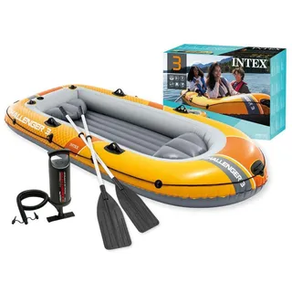 INTEX 66313NP Schlauchboot Challenger 3 Set mit Paddel und Pumpe Paddelboot Boot - Gelb