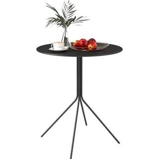 Fortuna Lai Gartentisch klappbar Ø60 x 71 cm, Wetterfest Balkontisch aus Stahl, Rund Beistelltisch mit Fußpolster, Esstisch Outdoor, Campingtisch, Terrassentisch für Garten Terrasse Balkon Schwarz - Schwarz