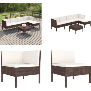 vidaXL 6 tlg. Garten Lounge Set mit Auflagen Poly Rattan Braun - Garten-Sofagarnitur - Garten-Sofagarnituren - Gartensofa-Set - Gartensofa-Sets - Braun