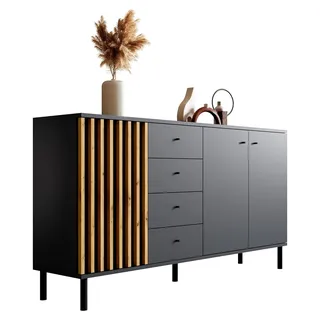 Sideboard Schwarz Wildeiche Modern Vintage - 160x85x40 cm (BxHxT) - Highboard Anrichte - Wohnzimmer Schlafzimmer Flur Esszimmer - Schwarz
