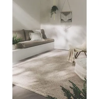 benuta Pure Teppich aus recyceltem Material Kiah - Creme/Taupe 80x150 cm - Kunstfaser,Recyceltes Material - Rechteckig & im Style: Abstrakt, Uni, Minimalistisch, Scandi Living - Pflegeleicht