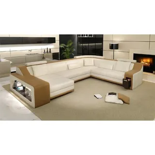 Ecksofa Sofa Wohnlandschaft U Form Polster Couch Ledersofa Sofas Ledersofas Neu - Weiß