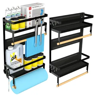 Papierhandtuchhalter mit Ablage, 2-in-1 Magnetregal, robuster rustikaler Papierhandtuchhalter mit 5 abnehmbaren Haken, Taschentuchhalter für Werkzeugschuppen, Garage, Werkbank, Küche, Bastelraum, oder