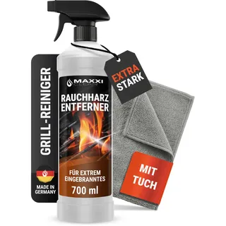 MAXXI CLEAN | Grillreiniger & Rauchharzentferner - das Original | 1x 700 ml in Sprühflasche extra stark [+] mit Tuch | Backofen- und Grillreiniger Konzentrat für Gasgrill, Edelstahl, Gusseisen