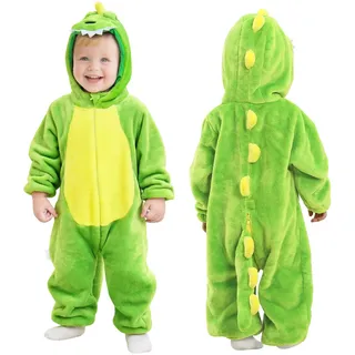 Alaoo Dinosaurier Overall Kinder, Winter Overall Kostüme Kinder, 100 | Weich Schlafanzug Einteiler Kinder, Niedlicher Dinosaurier Pyjama, Strampler Kapuze Flanel Nachtwäsche für Cosplay Halloween
