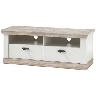 furn.design Tv-Lowboard "Rovola" Pinie weiß, / Oslo Pinie Landhaus, TV-Unterteil, 134 x 51 cm - Weiß, Naturbelassen
