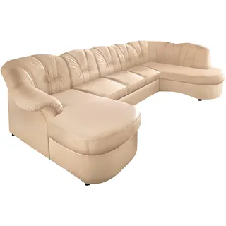 DOMO collection Wohnlandschaft »Flores auch in Leder-Bezug, B/T/H: 293/180/86 cm, U-Form« wahlw. mit Bettfunktion, wahlw. mit Federkern, Unser Dauertiefpreis, beige