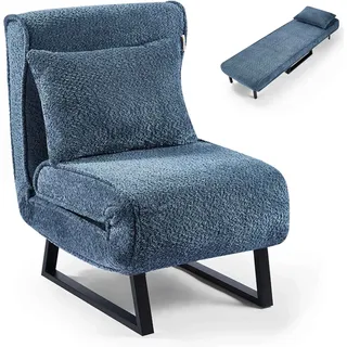 Makika Schlafsessel Schlafsofa Lea klappbar - Boucle in Blau - Schwarz