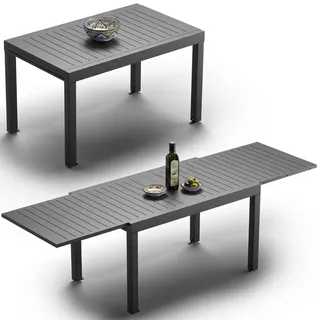 JUMMICO Gartentisch Ausziehbar aus Aluminium, Wetterfester & Kratzfester Tisch mit Sicherheitsauszug, Leichter Esstisch für Balkon, Terrasse und Garten