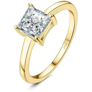 JewelryPalace Klassisch Prinzessschliff 1ct Zirkonia Solitär Promise Ring Damen, Schmuck Set, Verlobungsring Damenring Silber 925 mit Stein Frauen, Simulierte Diamant Jubiläum Eheringe Vergoldet 48